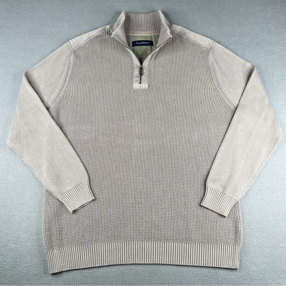 Tommy Bahama Sweater 1/4 Zip L Gray Knit Long Sleeve Casual Mens - Picture 1 of 4